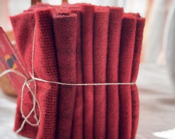 Red hand Dyed Wool Fabric Collection - Primitive Red Barn 8 Fat Sixteenths