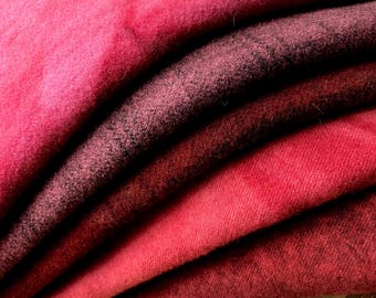 Hand Dyed Red Berries Wool Fabric Collection: Rug Hooking Appliqué, 5 Fat Eighths
