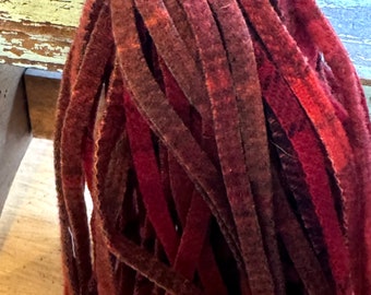 Hand dyed cut wool strips, Brick Red, 8 cut