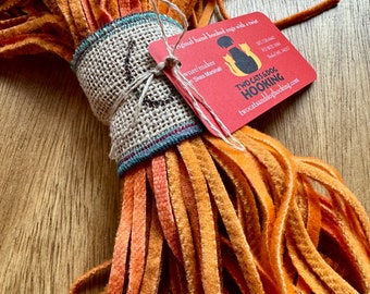 Hand dyed orange wool cut strips for rug hooking, 100 sixteen inch six cut strips, Pumpkin Time