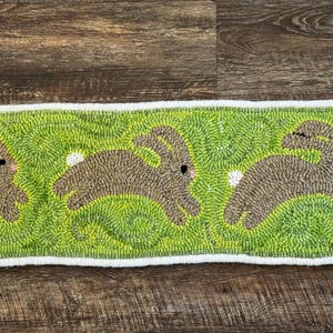 Rug hooking pattern on linen, Spring Bunny Hop, 42 x 8 inches