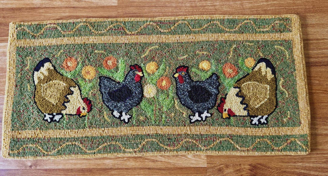 Chicken Tools Rug Primitive Wool Hand Hooked Chicken Scratch Rug, 41 X 19 Inches - Etsy