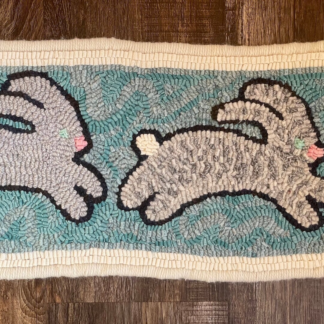 Hooked Rug Chasing Bunnies Wool on Linen 21 X 9.5 Inches Etsy