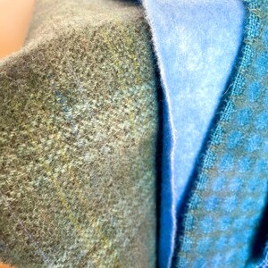 three shades of hand dyed blue wools on three different textured wools