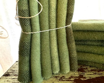 Hand dyed green wool fabric collection, Garden Herbs, 7 fat sixteenths, primitive rug hooking wool