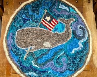 Hooked rug whale pattern , Americana style