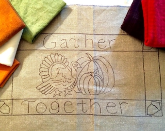 Rug Hooking Pattern,"Gather Together", Thanksgiving pattern on linen