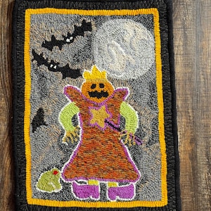 Primitive Hand Hooked Wool Rug, Pumpkin Queen