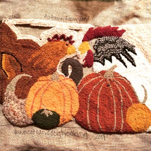 Hooked Rug Pattern "autumn Farmyard" on Primitive Linen 30 X 16 - Etsy