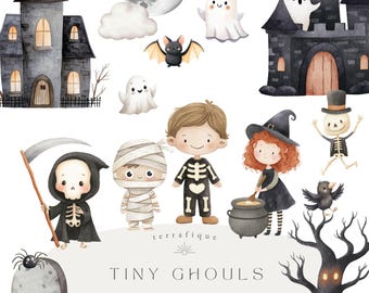 Clipart di Halloween: acquerelli di ghoul, fantasmi (PNG)