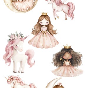 Princess & Unicorn Clipart: Pink Gold Fantasy Graphics (PNG) - Etsy