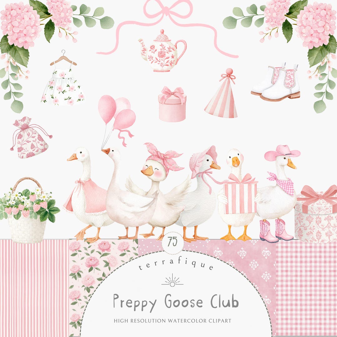Silly Goose Clipart Pink Preppy Girly Coquette Nursery Birthday Baby ...