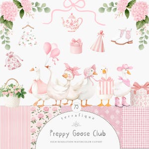 Silly Goose Clipart Pink Preppy Girly Coquette Nursery Birthday Baby Shower Graphics  (PNG Commercial Use)