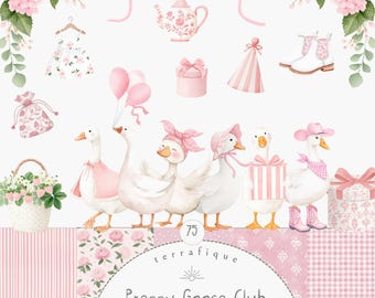 Silly Goose Clipart Pink Preppy Girly Coquette Nursery Birthday Baby Shower Graphics  (PNG Commercial Use)