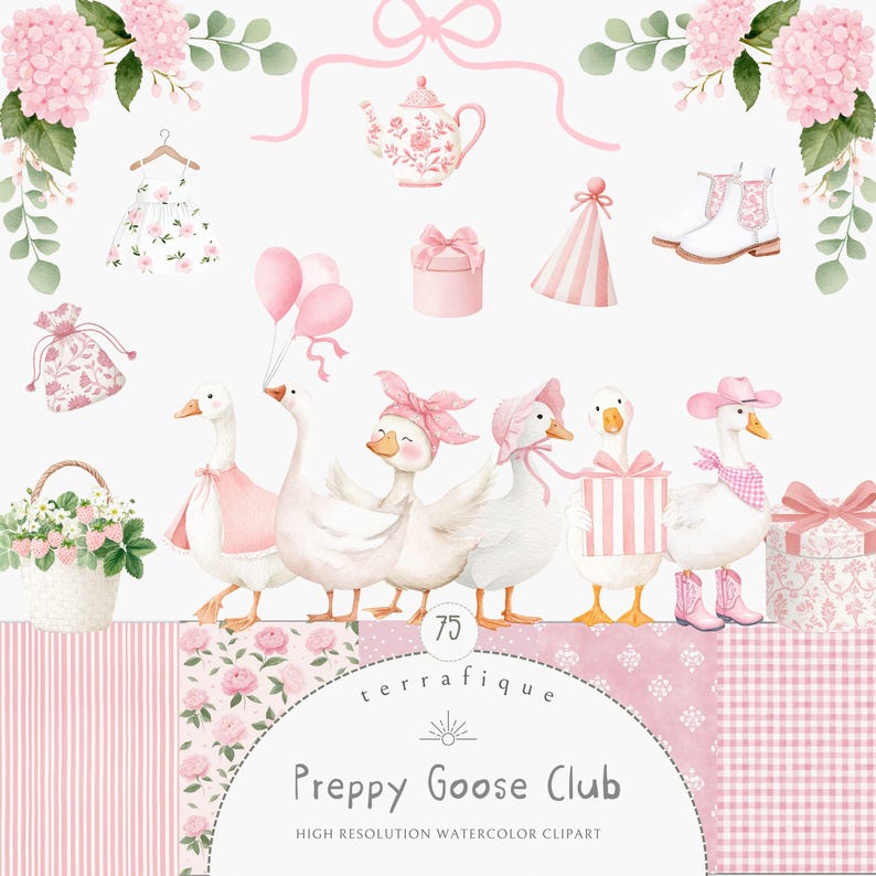 Silly Goose Clipart Pink Preppy Girly Coquette Nursery Birthday Baby ...
