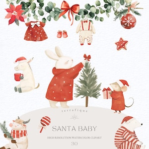 Primeiro Natal do bebê Clipe Animais recém-nascidos caprichosos Roupas festivas vermelhas fofas Brinquedos Fantasia de Papai Noel Berçário da floresta Chá de bebê Clipe