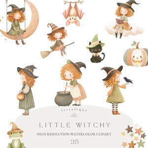 Cute Witch Clipart Halloween Whimsical Watercolor Commercial Use Spooky Season Pastel Halloween Witchcraft Magic Spells Sublimation PNG
