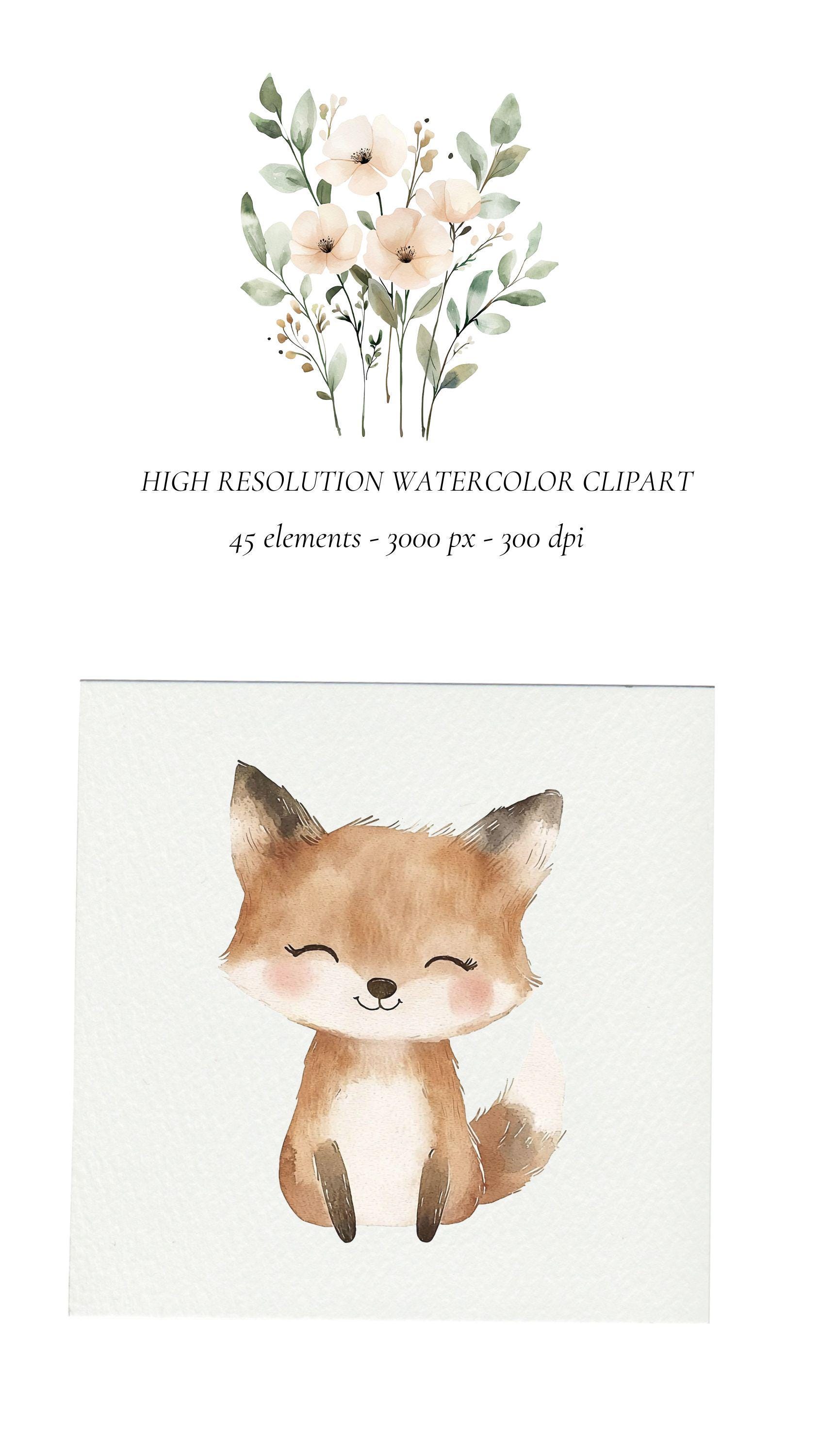 Watercolor Woodland Animals Clipart, Baby Shower Nursery Decor (PNG) - Etsy