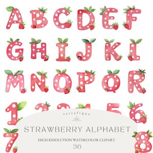 Fraise Alphabet Clipart mignon lettres rouges à pois chambre d'enfants Clipart usage commercial Invitations d'anniversaire fabrication de cartes Scrapbooking