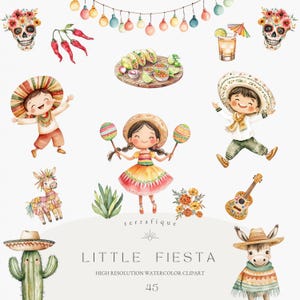 Clipart mignon Cinco de Mayo Fiesta mexicaine Otomi fleurs nourriture Talavera motif aquarelle folklorique fête usage Commercial Clipart PNG