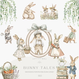 Vintage lapin Clipart printemps aquarelle mignon Pâques Cottagecore usage commercial fête d'anniversaire baby shower fleurs sauvages sublimation PNG