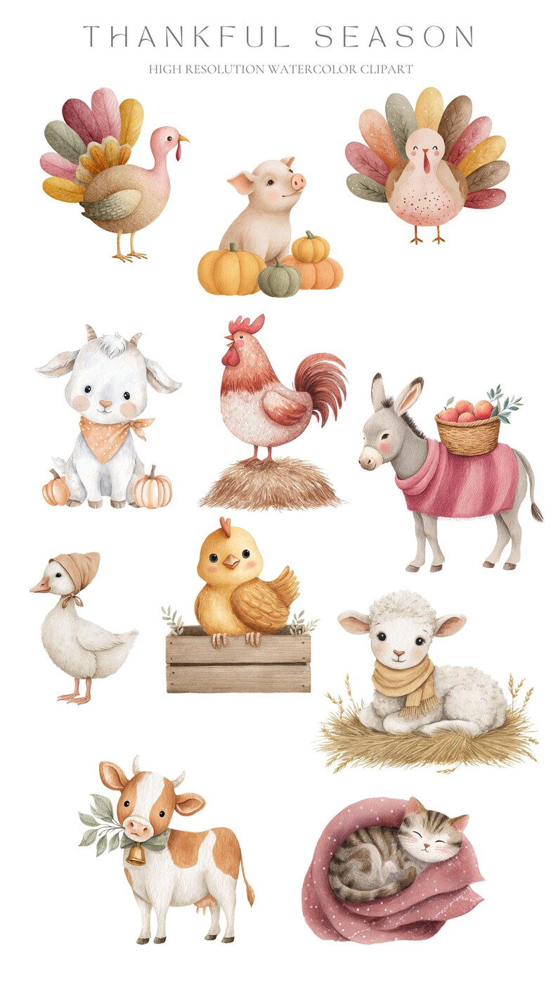 Thankful Season Clipart, Watercolor Fall Harvest Farm PNG, Autumn Barn ...