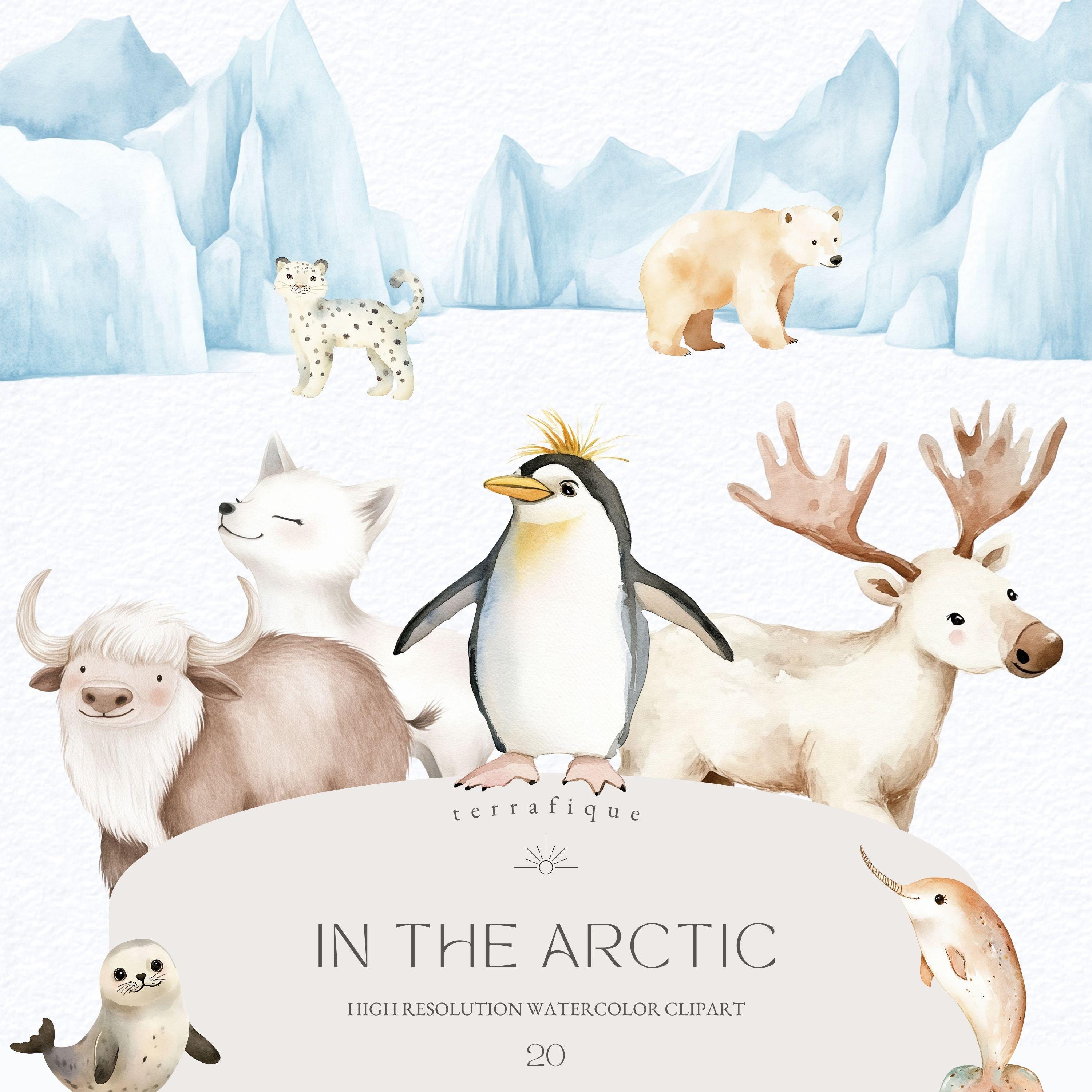 Arctic Animals Watercolor Clipart: Boho Nursery Decor (PNG)