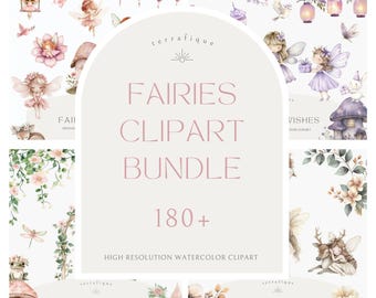 Clipart Bundle Cute Fairy Watercolor Magic Garden Enchanted Forest Animals Cottagecore Birthday Party Baby Shower Invitation Commercial Use