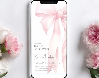 Pink Bow Baby Shower Invitation: Animated Digital Evite (Canva Template)
