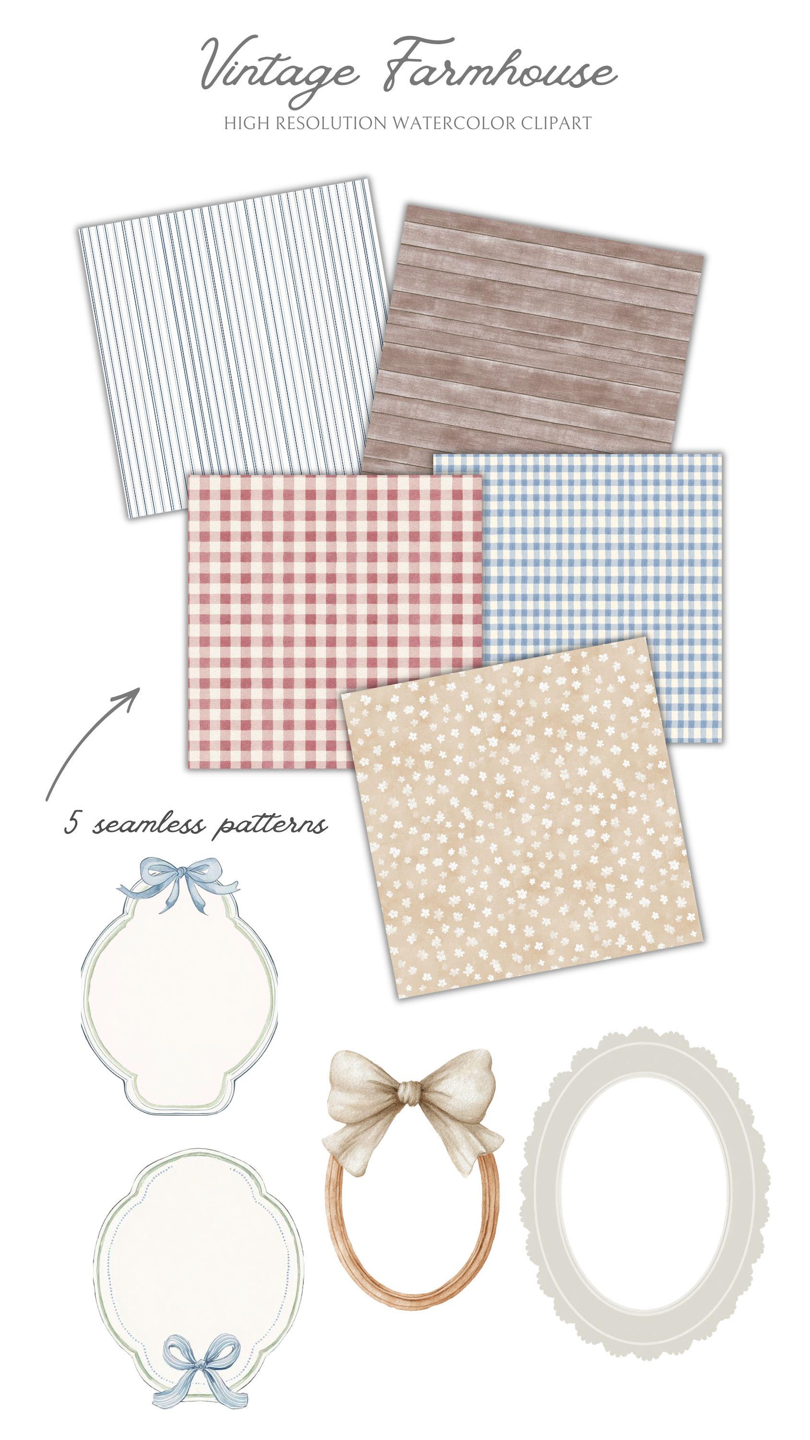 Retro Rustic Graphics Vintage Farm Clipart Watercolor Rustic Nursery Animals Countryside ...