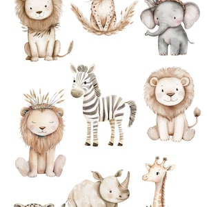 Boho Safari Animals Watercolor Clipart: Baby Shower Invitation (PNG, PDF) image 3