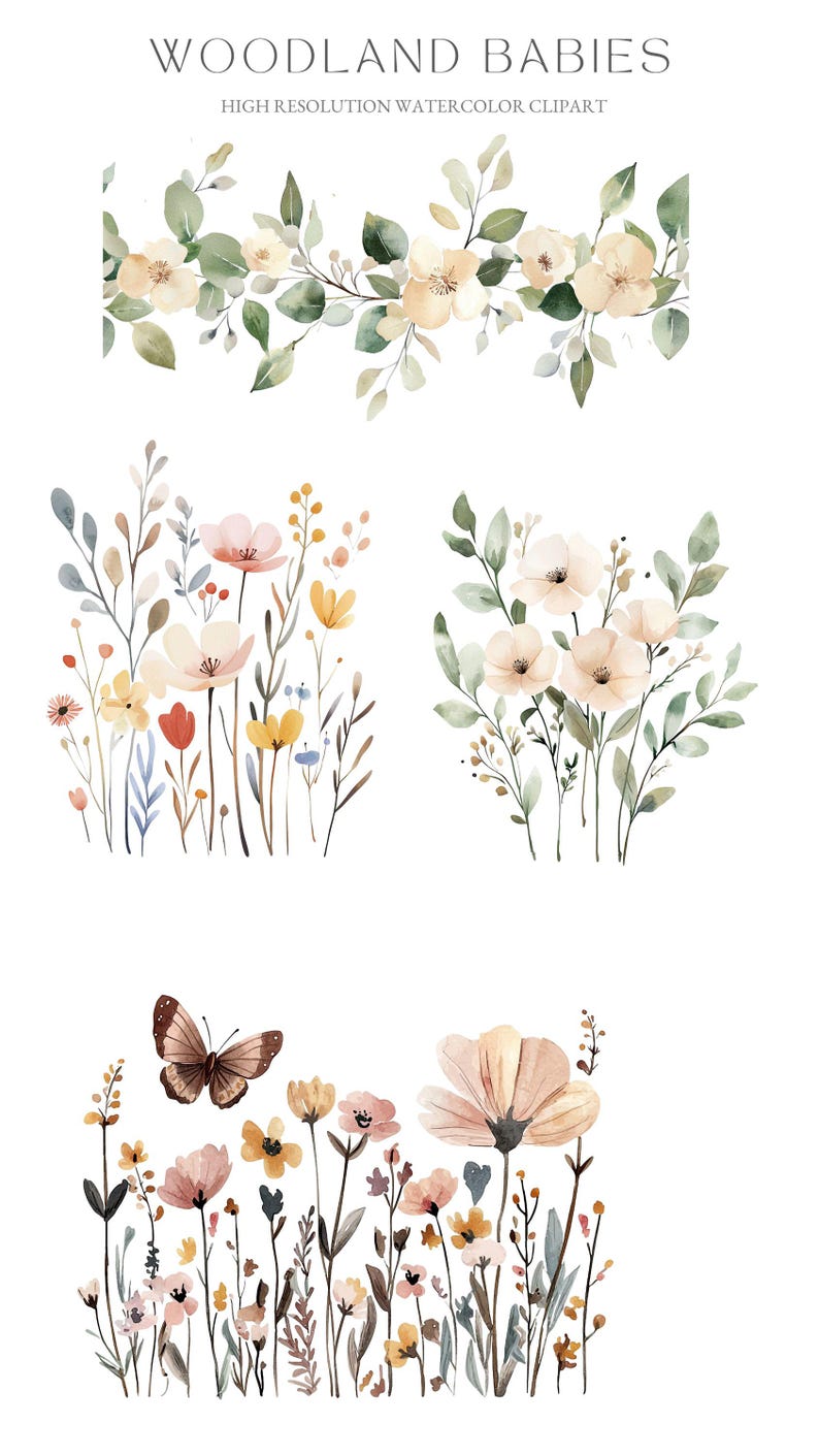 Watercolor Woodland Animals Clipart, Baby Shower Nursery Decor (PNG) - Etsy