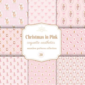 Carta digitale Coquette di Natale rosa Modelli senza cuciture Grandmillennial Vintage Carino Preppy Stampabile Uso commerciale Scrapbook Journal
