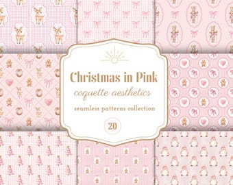 Pink Christmas Coquette Seamless Patterns: Vintage Printable Papers (Digital Download)