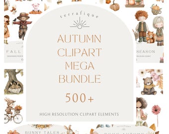 Autumn Fall Clipart Bundle Watercolor Pumpkin Harvest Farm Thanksgiving Cottagecore Cute Woodland Animals PNG Commercial Use License