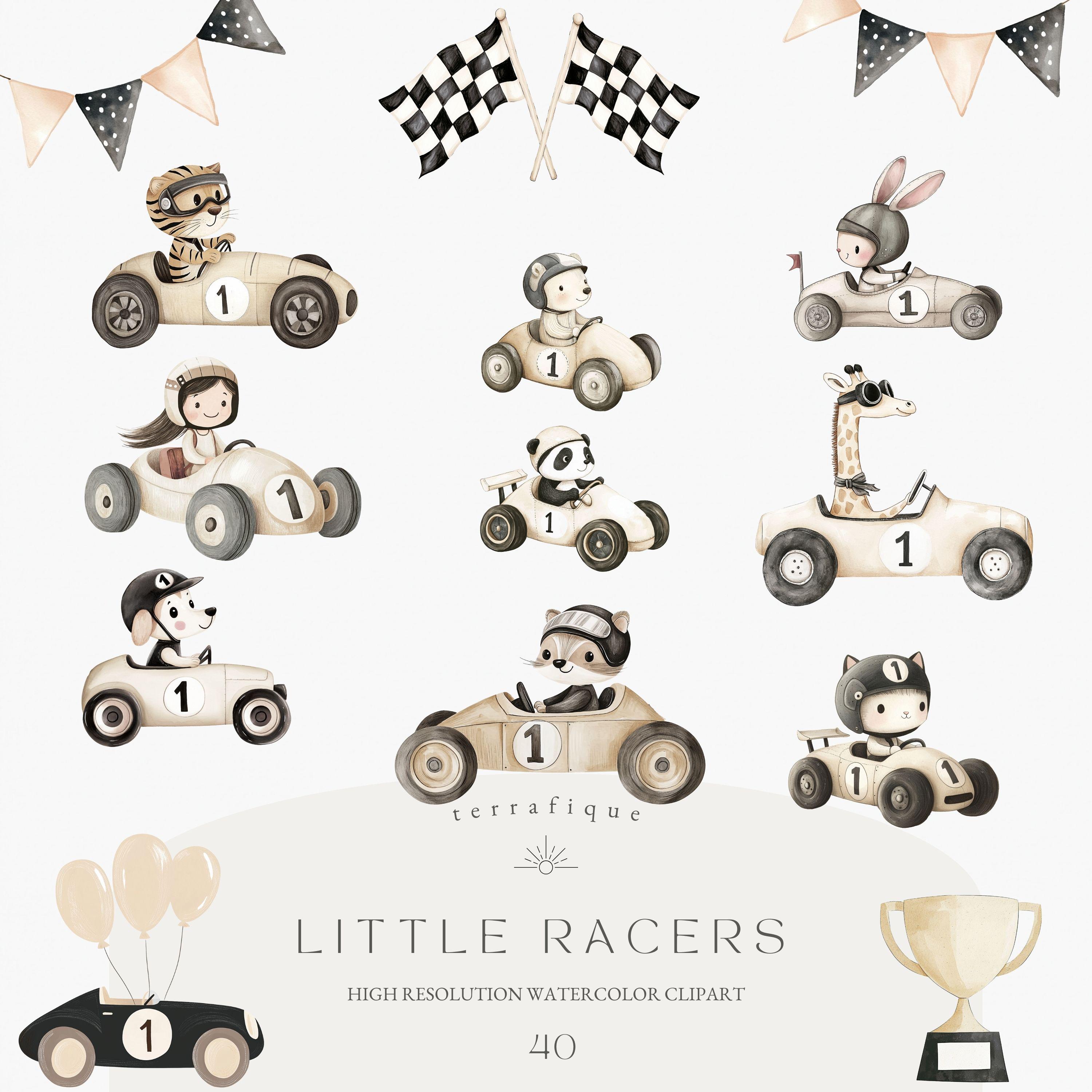 Editable Animals Racing Retro Racing Animals Clipart: First Lap Birthday Party (digital ...