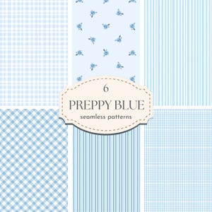 Motifs sans couture bleu preppy, papiers Grandmillenial vintage Vichy damier rayures roses Cottagecore Shabby Chic arrière-plans numériques