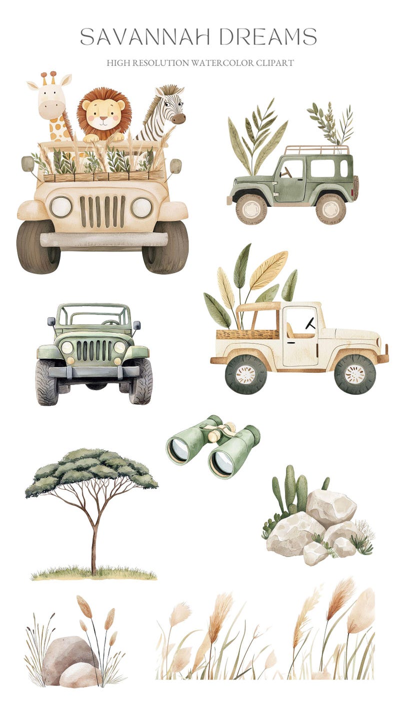 Boho Safari Animals Watercolor Clipart: Baby Shower Invitation (PNG, PDF) image 4