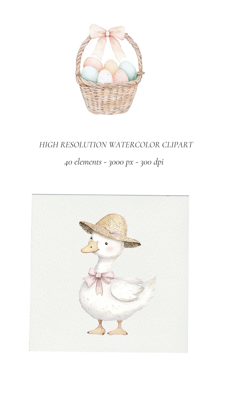 Puede incluir: Una ilustraci&oacute;n de acuarela de un pato con un sombrero de paja con una cinta rosa. El pato lleva una corbata de lazo rosa y tiene un ligero rubor rosa en las mejillas.