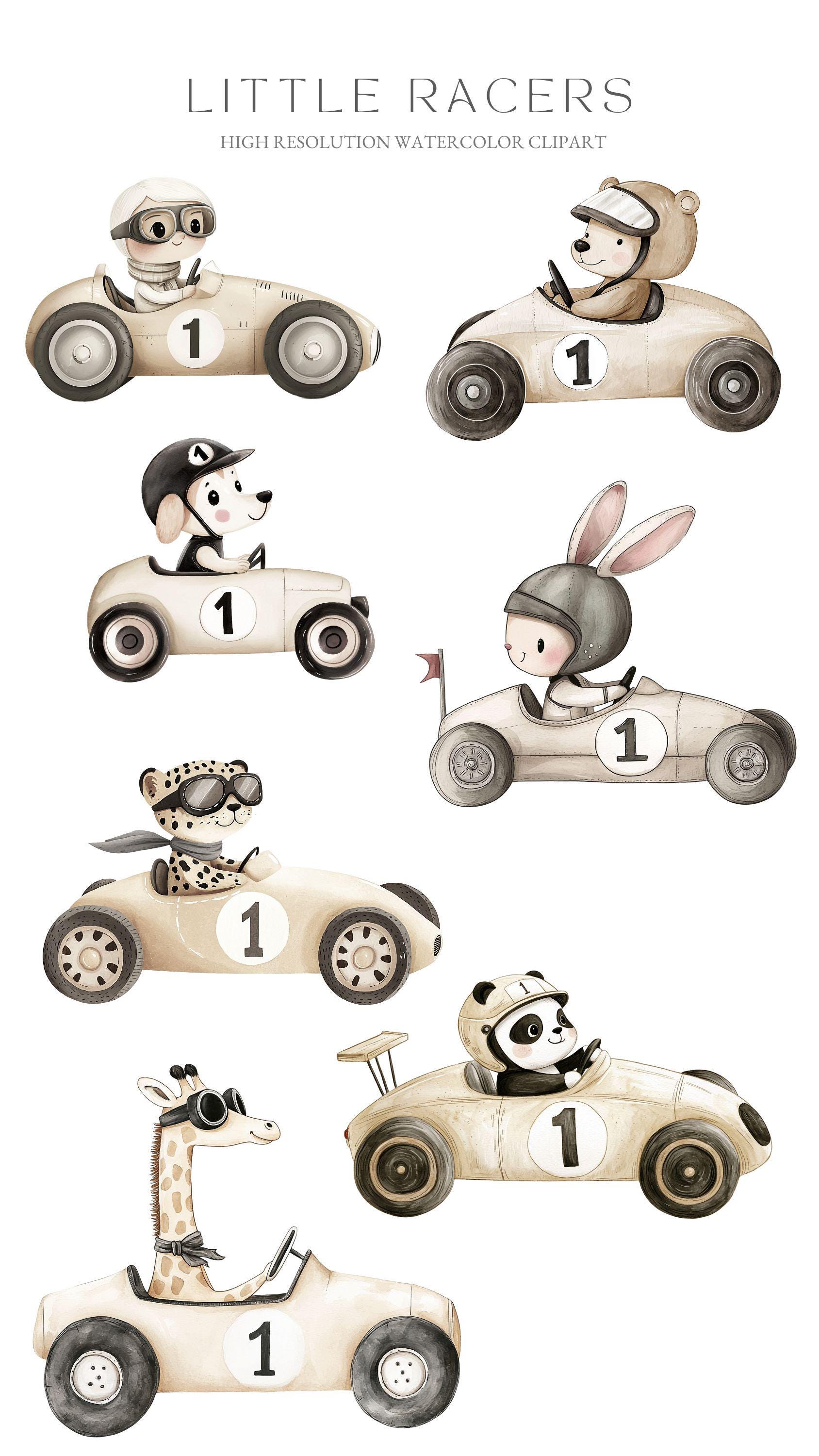 Editable Animals Racing Retro Racing Animals Clipart: First Lap Birthday Party (digital ...