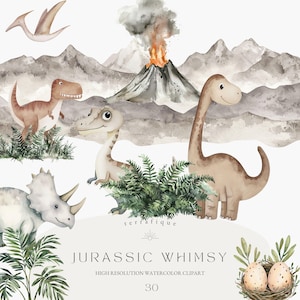 Clipart dinosaure mignon Jurassic World aquarelle fantaisiste T-Rex bébé Dino fête d'anniversaire Baby Shower usage commercial Clipart sublimation PNG