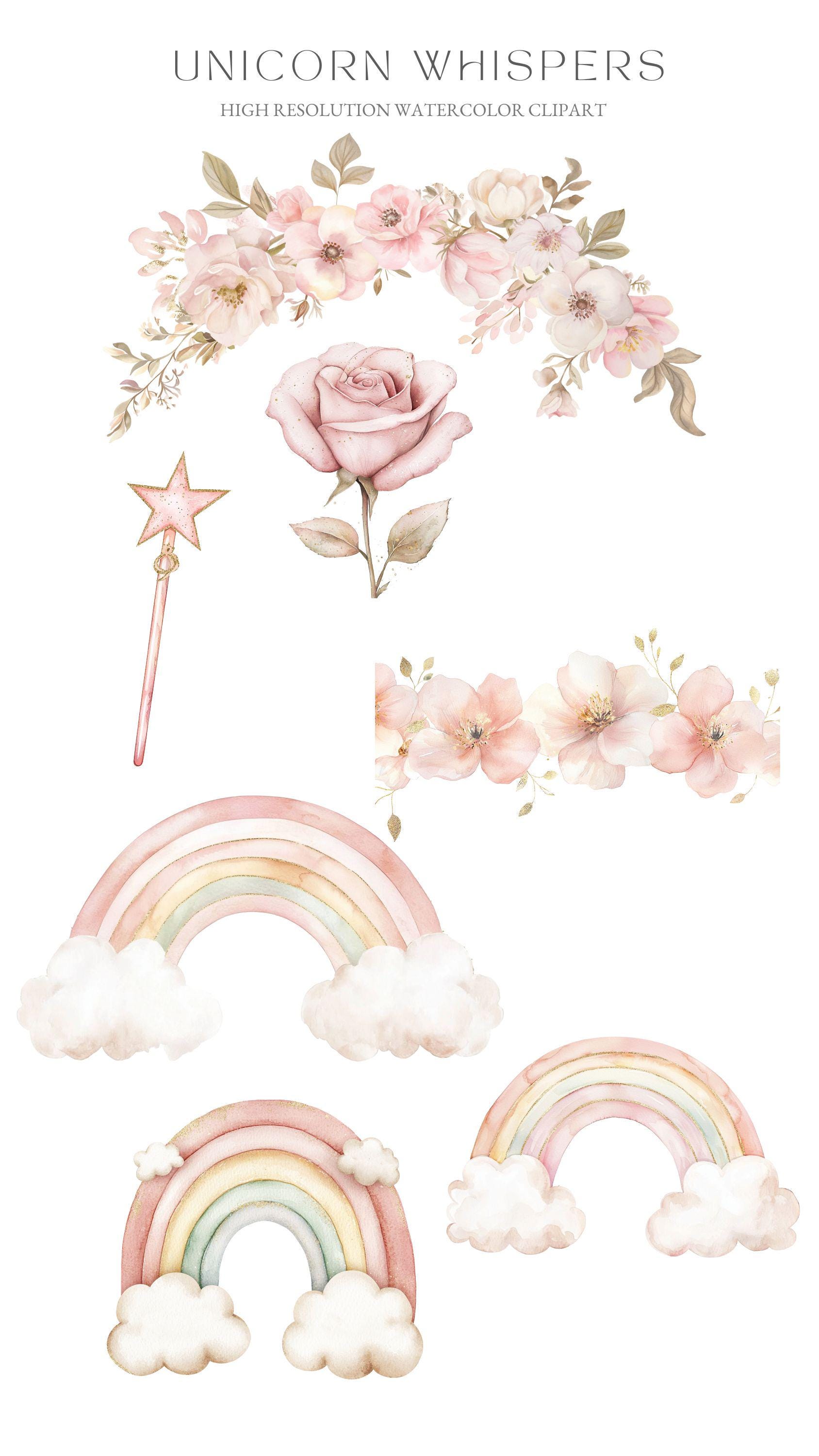 Princess & Unicorn Clipart: Pink Gold Fantasy Graphics (PNG) - Etsy