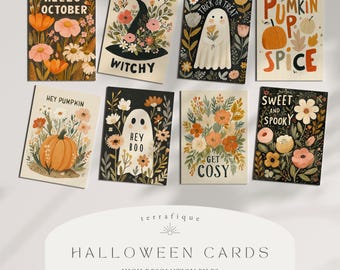 Spooky Halloween Cards: Ghost & Pumpkin Art Prints (Digital Download