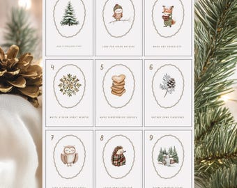 Woodland Animals Advent Calendar Cards: Kids Christmas Activities (Editable Canva Templates)