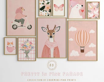 Pink Nursery Wall Art: Pastel Animal Prints, Ballerinas (Digital Download)