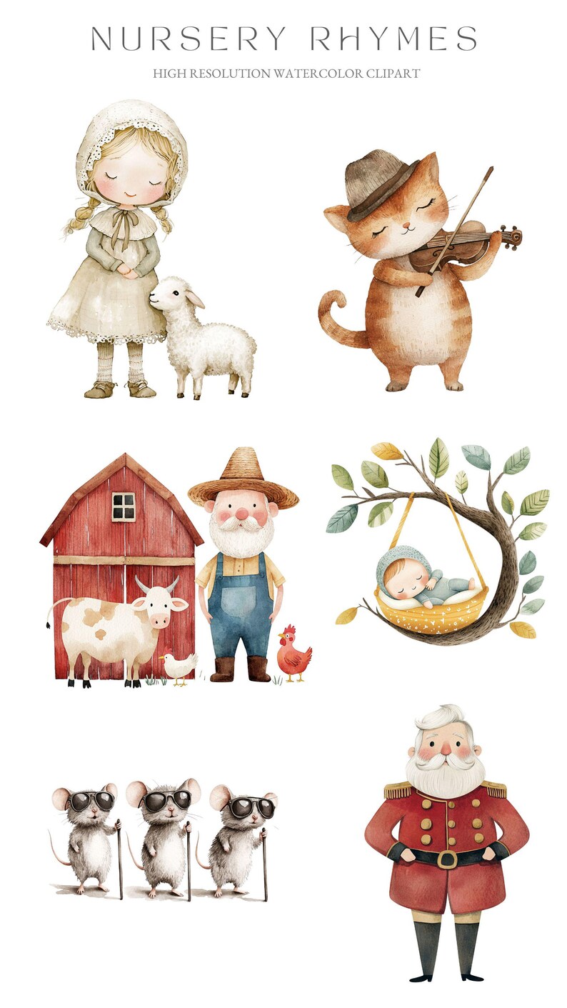 Watercolor Nursery Rhymes Clipart: Whimsical Storybook PNG Graphics - Etsy