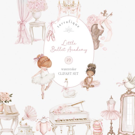 Cute Ballet Clipart, Watercolor Ballerina Pink Balletcore Girl Baby Shower Ballet Birthday Graphics PNG  Commercial Use
