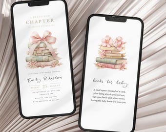 New Chapter Baby Shower Invitation: Floral Book Diaper Ruffle Books for Baby Animated Video Template (Canva Editable) Gender Neutral Evite