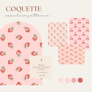 Coquette motifs transparents BCBG roses noeuds cerises fraises aquarelle papiers numériques imprimables tendance girly design pour sublimation