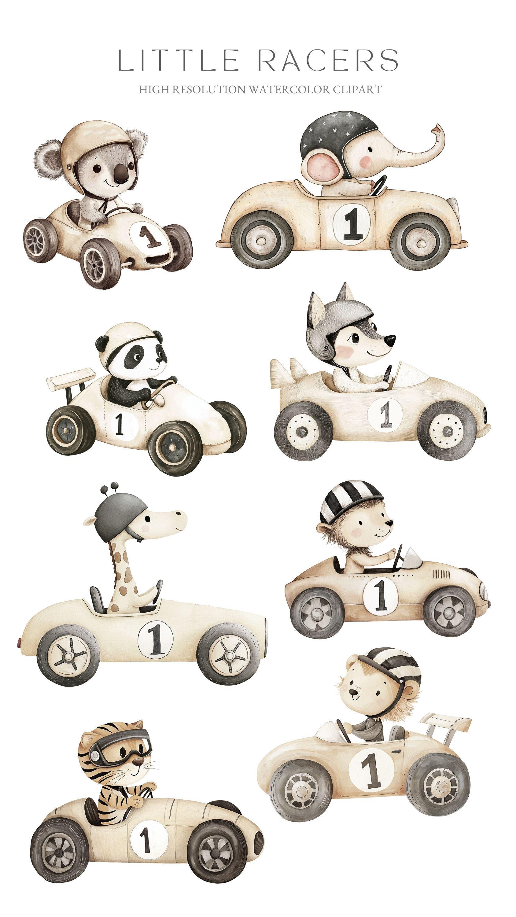 Editable Animals Racing Retro Racing Animals Clipart: First Lap Birthday Party (digital ...